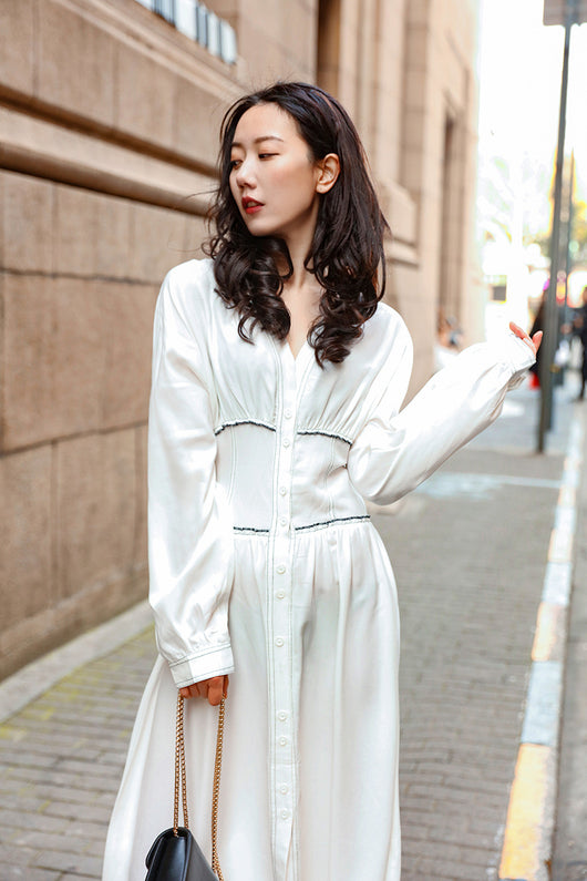 Vestido Largo Retro Ajustado con Botones Simples para Mujer - Image 24