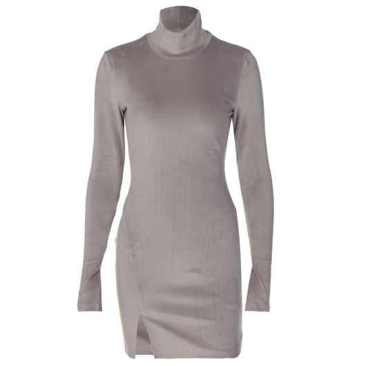 Vestido Elegante de Manga Larga con Cuello Alto y Abertura - Image 24