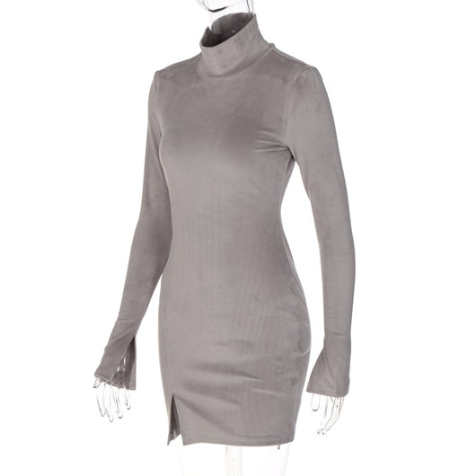 Vestido Elegante de Manga Larga con Cuello Alto y Abertura - Image 26