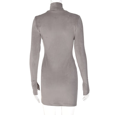 Vestido Elegante de Manga Larga con Cuello Alto y Abertura - Image 27