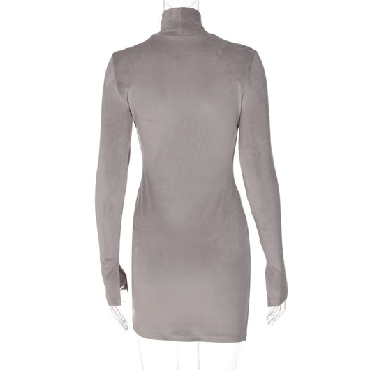 Vestido Elegante de Manga Larga con Cuello Alto y Abertura - Image 27
