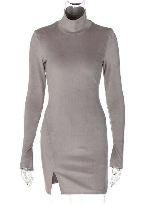 Vestido Elegante de Manga Larga con Cuello Alto y Abertura - Image 34