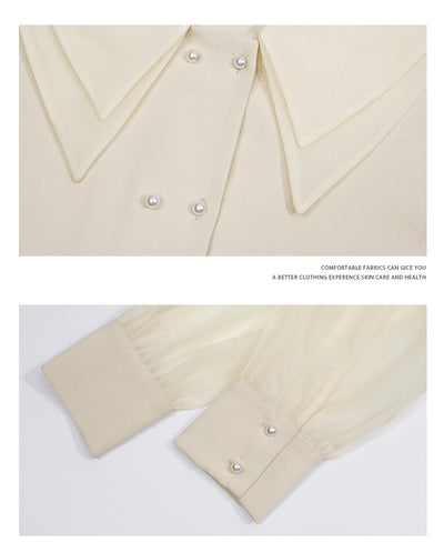Blusa Larga de Gasa con Cuello Muñeca y Mangas Farol para Mujer - Image 11