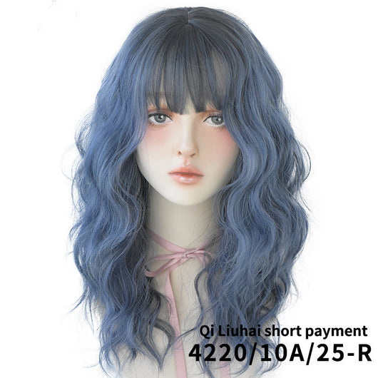 Peluca de Cabello Natural Ondulado Largo Azul Neblina - Image 10