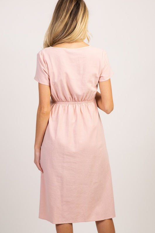 Vestido Largo Holgado Cuello Redondo Manga Corta Color Liso - Image 20