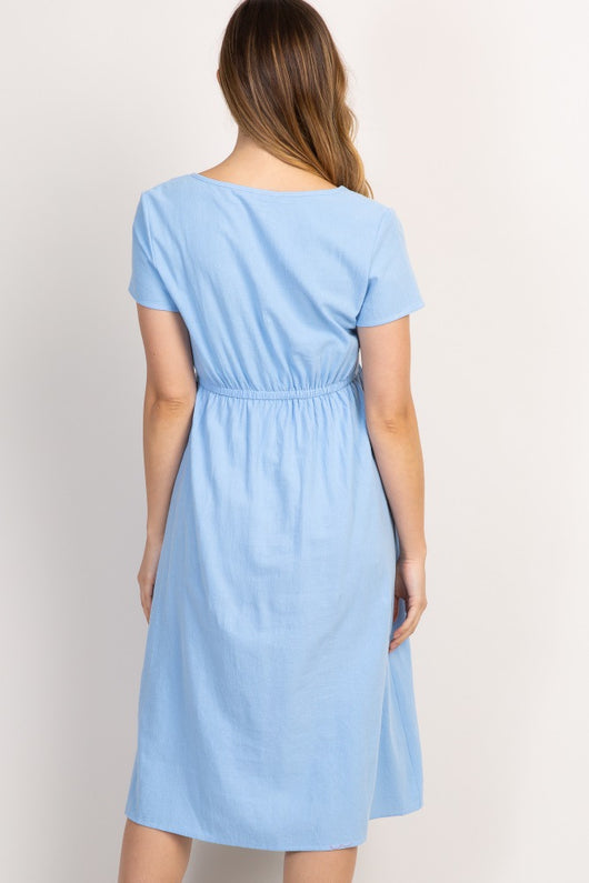 Vestido Largo Holgado Cuello Redondo Manga Corta Color Liso - Image 24