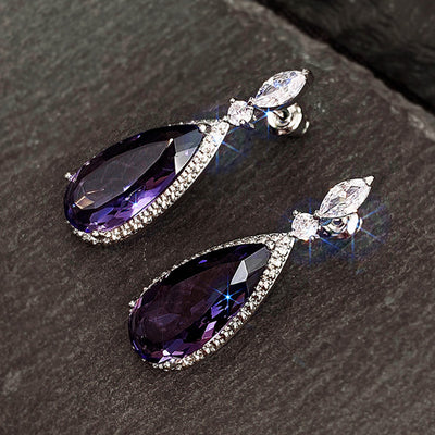 Aretes de Novia Largos con Circón Púrpura Micro Incrustado para Mujer - Image 10