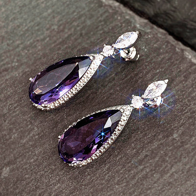 Aretes de Novia Largos con Circón Púrpura Micro Incrustado para Mujer - Image 11
