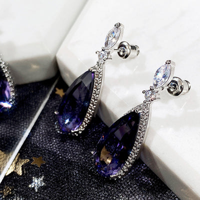 Aretes de Novia Largos con Circón Púrpura Micro Incrustado para Mujer - Image 12