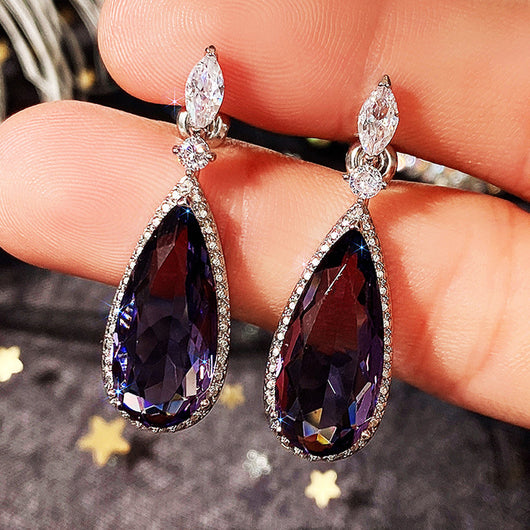Aretes de Novia Largos con Circón Púrpura Micro Incrustado para Mujer - Image 14