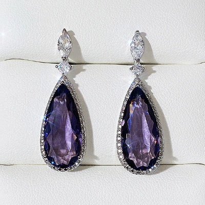 Aretes de Novia Largos con Circón Púrpura Micro Incrustado para Mujer - Image 17