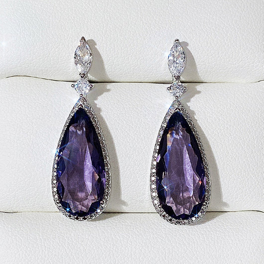 Aretes de Novia Largos con Circón Púrpura Micro Incrustado para Mujer - Image 17