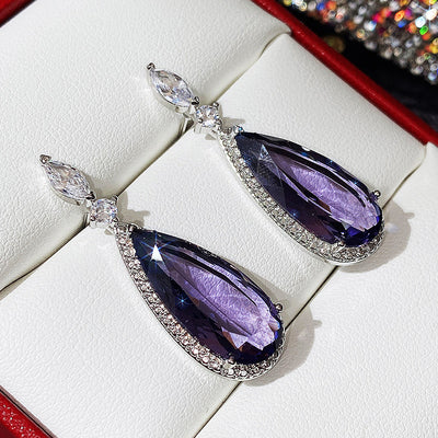 Aretes de Novia Largos con Circón Púrpura Micro Incrustado para Mujer - Image 18