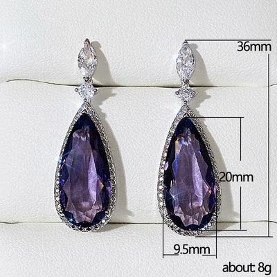 Aretes de Novia Largos con Circón Púrpura Micro Incrustado para Mujer - Image 9