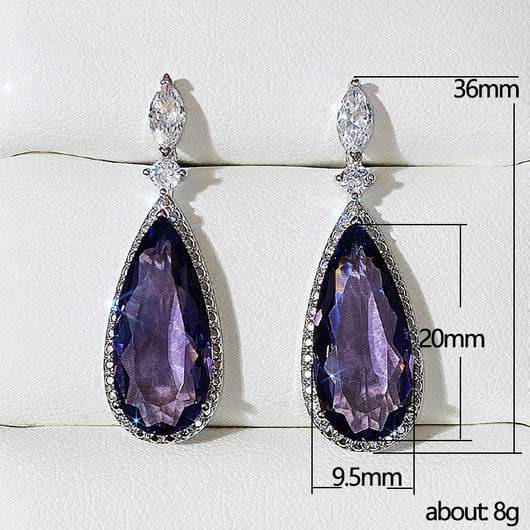 Aretes de Novia Largos con Circón Púrpura Micro Incrustado para Mujer - Image 9