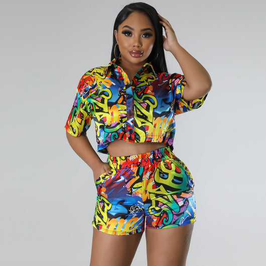 Conjunto de Dos Piezas Cuadros Cintura Alta Manga Corta Casual Mujer - Image 8
