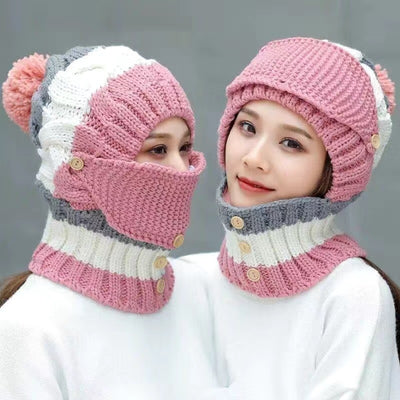 Gorro Femenino Otoño Invierno con Babero Integrado