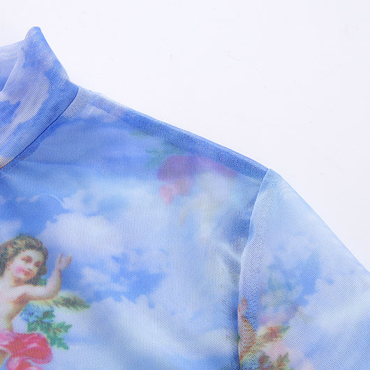 Jumpsuit Ajustado con Estampado Ángel y Malla Calada - Image 8