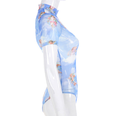 Jumpsuit Ajustado con Estampado Ángel y Malla Calada - Image 12