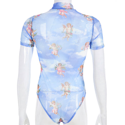 Jumpsuit Ajustado con Estampado Ángel y Malla Calada - Image 13