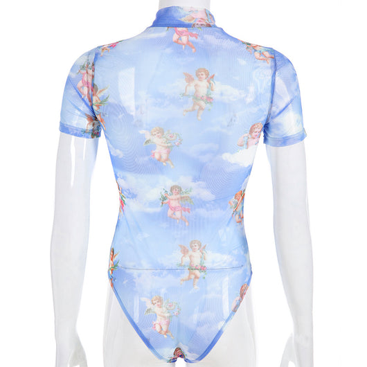 Jumpsuit Ajustado con Estampado Ángel y Malla Calada - Image 13