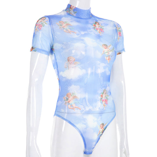 Jumpsuit Ajustado con Estampado Ángel y Malla Calada - Image 15