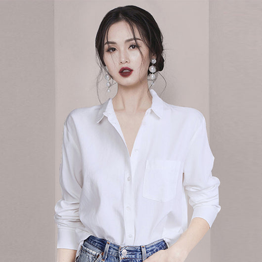 Blusa Blanca Slim Fit de Manga Larga para Mujer - Image 5