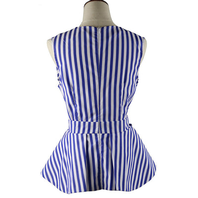Blusa sin mangas cuello en V con volantes y rayas - Image 15