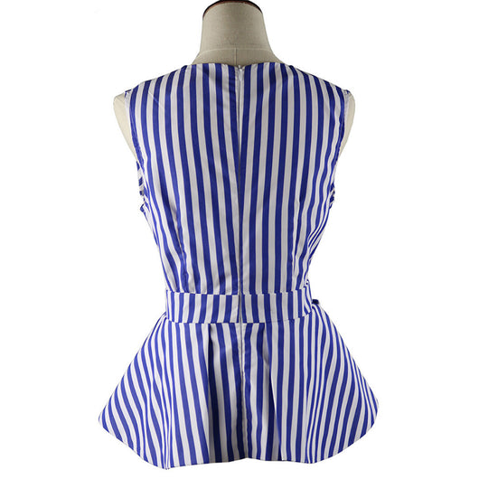 Blusa sin mangas cuello en V con volantes y rayas - Image 15