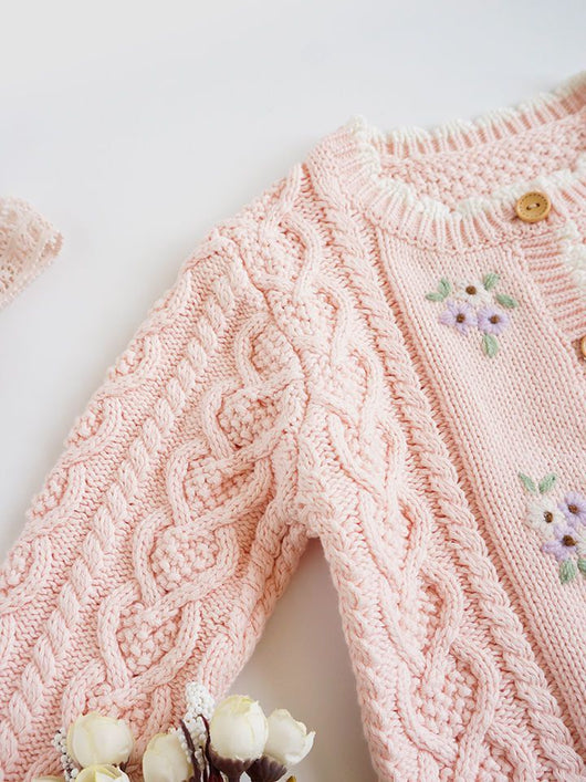 Cardigan de Bebé Flores Bordadas a Mano en Algodón - Image 6