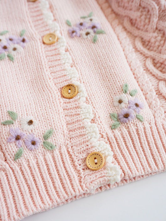 Cardigan de Bebé Flores Bordadas a Mano en Algodón - Image 7