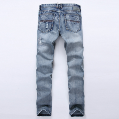 Pantalones Vaqueros Rotos Slim Fit para Hombre - Denim Desgastado Azul Claro Talla Grande - Image 2