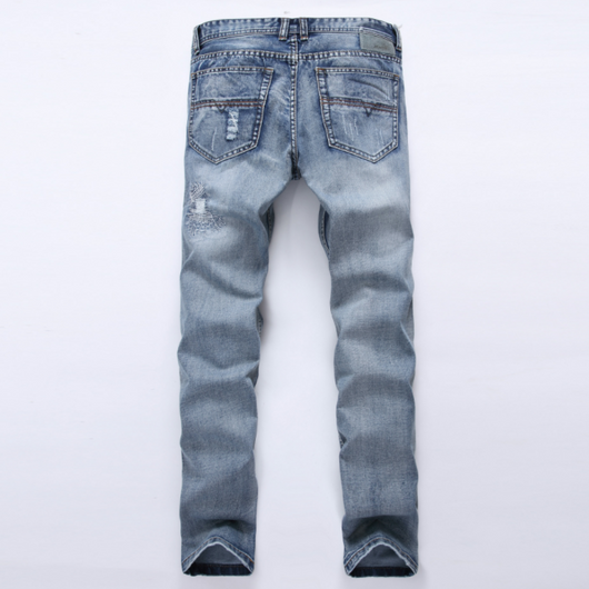 Pantalones Vaqueros Rotos Slim Fit para Hombre - Denim Desgastado Azul Claro Talla Grande - Image 2