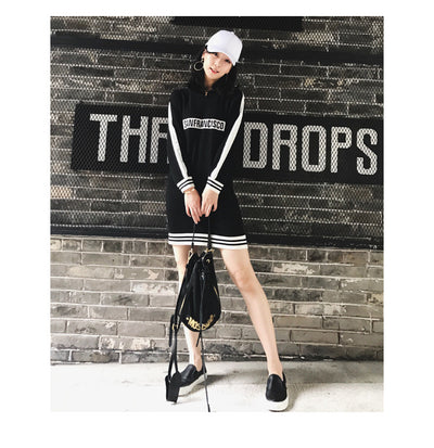 Black sweater suit with white stripes on sleeves and hem, featuring mirrored "SAN FRANCISCO" text on the chest. - Image 10