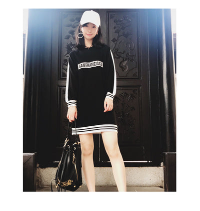 Black sweater suit with white stripes on sleeves and hem, featuring mirrored "SAN FRANCISCO" text on the chest. - Image 14