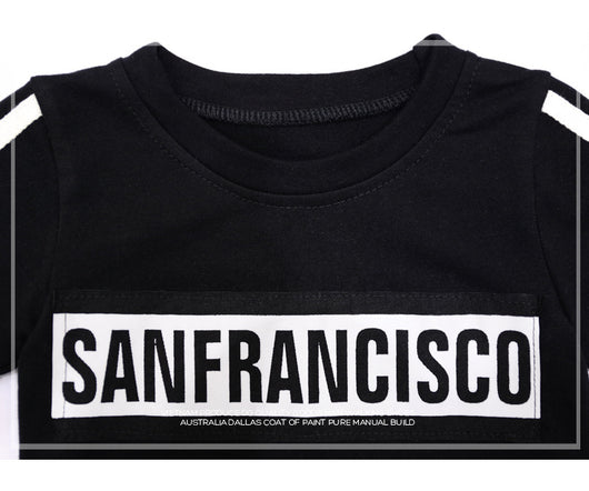 Black sweater suit with white stripes on sleeves and hem, featuring mirrored "SAN FRANCISCO" text on the chest. - Image 18