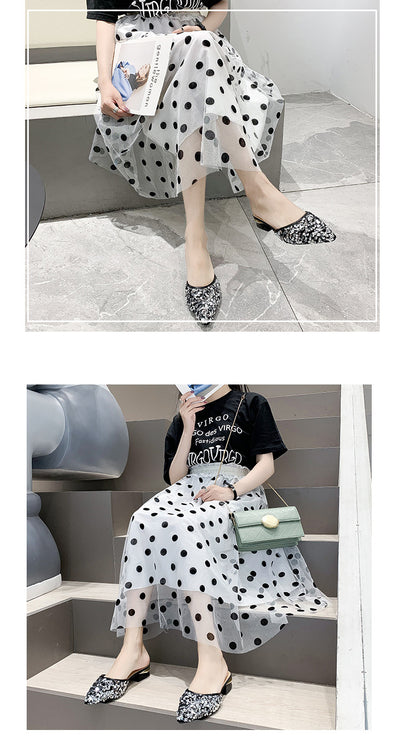 Pantuflas Elegantes con Lentejuelas, Punta Afilada y Tacón Grueso para Mujer - Image 15
