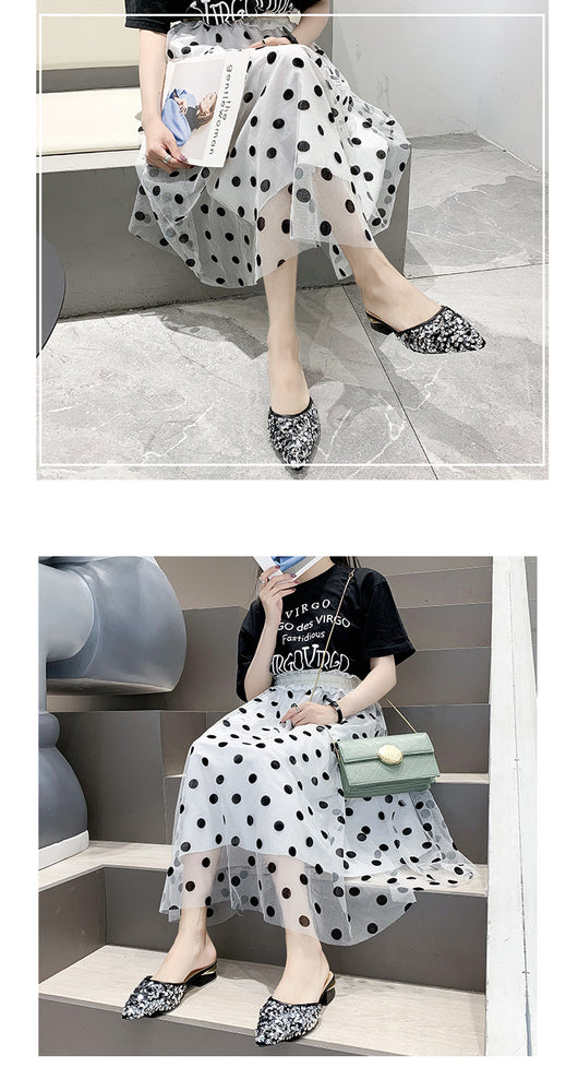 Pantuflas Elegantes con Lentejuelas, Punta Afilada y Tacón Grueso para Mujer - Image 15