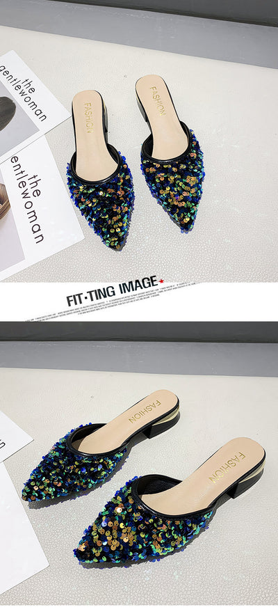 Pantuflas Elegantes con Lentejuelas, Punta Afilada y Tacón Grueso para Mujer - Image 17