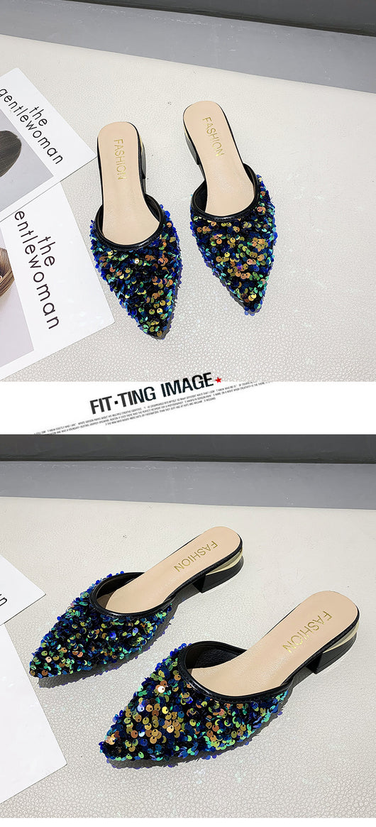Pantuflas Elegantes con Lentejuelas, Punta Afilada y Tacón Grueso para Mujer - Image 17