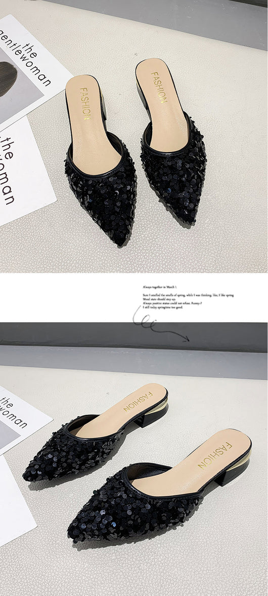Pantuflas Elegantes con Lentejuelas, Punta Afilada y Tacón Grueso para Mujer - Image 19