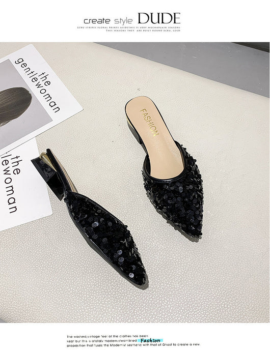 Pantuflas Elegantes con Lentejuelas, Punta Afilada y Tacón Grueso para Mujer - Image 20