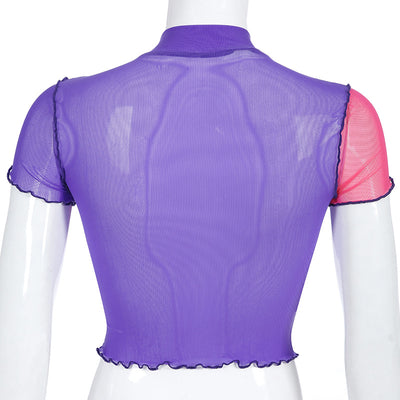 Blusa de Malla con Costuras Bicolor de Manga Corta - Image 10