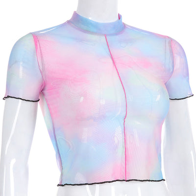 Blusa de Malla con Costuras Bicolor de Manga Corta - Image 12
