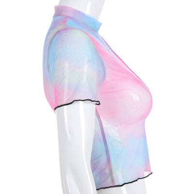 Blusa de Malla con Costuras Bicolor de Manga Corta - Image 13