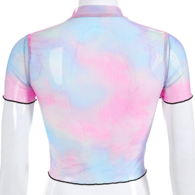Blusa de Malla con Costuras Bicolor de Manga Corta - Image 14