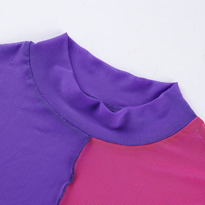 Blusa de Malla con Costuras Bicolor de Manga Corta - Image 15