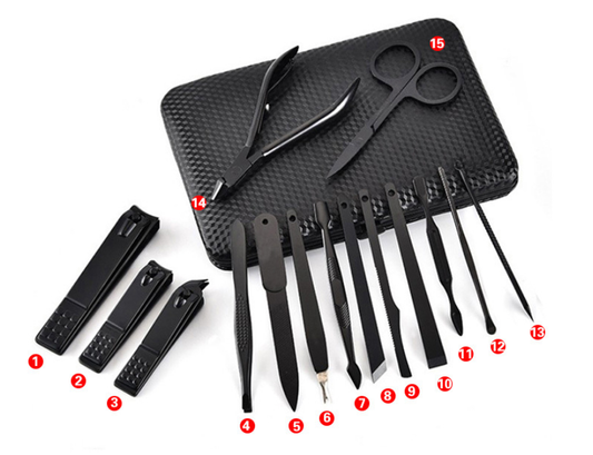 Set Profesional de Manicura 15 Piezas Acero Inoxidable Negro - Image 2