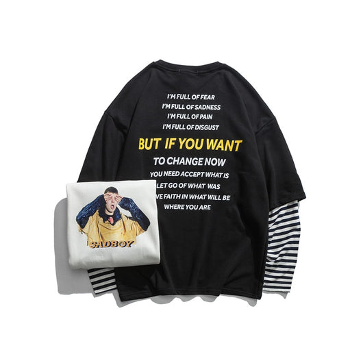 Sudadera Pareja Hip-hop Efecto Dos Piezas con Rayas - Image 8