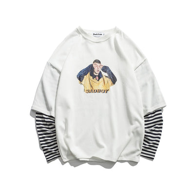 Sudadera Pareja Hip-hop Efecto Dos Piezas con Rayas - Image 9